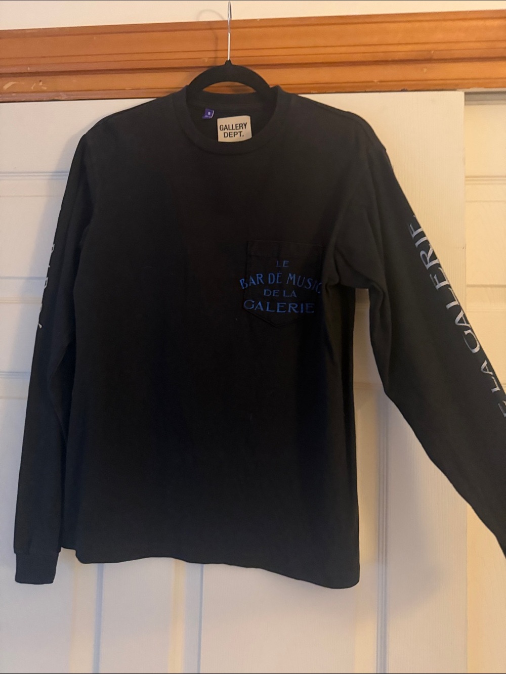 Gallery Dept Black Long Sleeve Pocket Tee with Blue Script